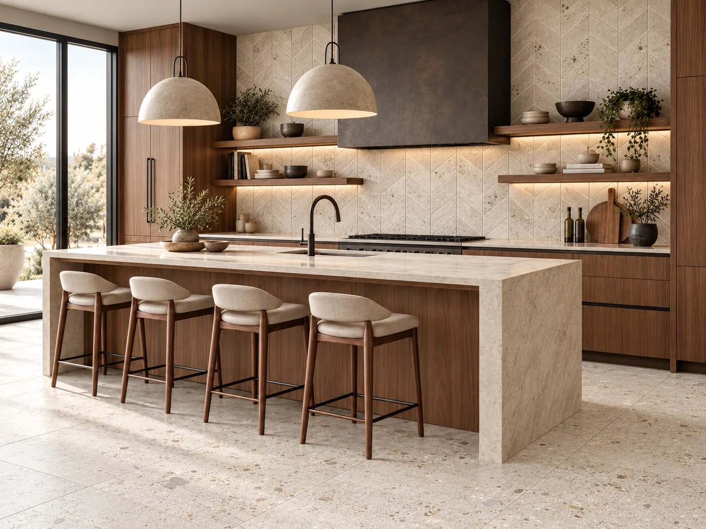 &nbsp;  &nbsp;  &nbsp;  &nbsp;  Matching grout blends with tile, unifying the surface. 